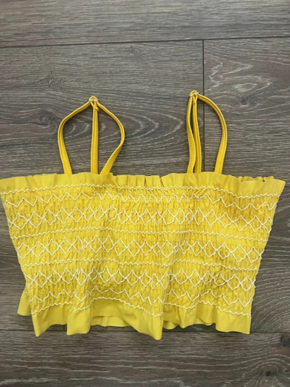 Xhilaration Yellow Smocked Removable Pads Swim Top Swimwear Size Medium